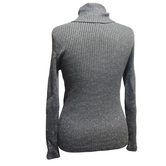 212 Collection L Womens Gray Sweater Turtleneck Ribbed Metallic Long Sleeve Knit - Picture 3 of 11